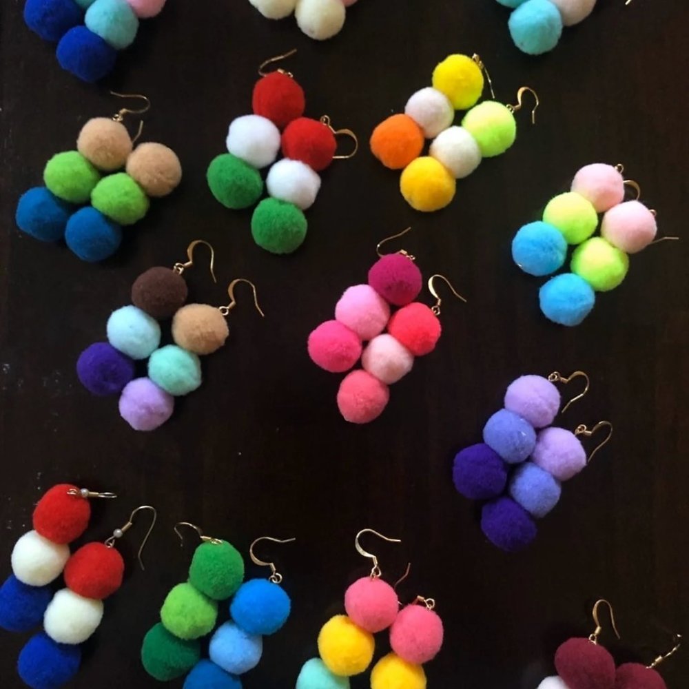 Colorful pom pom earrings
